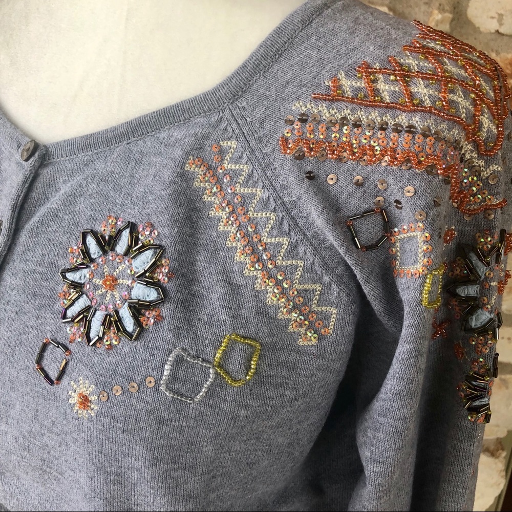 Sundance Gray/Blue Embroidered Cardigan Size L